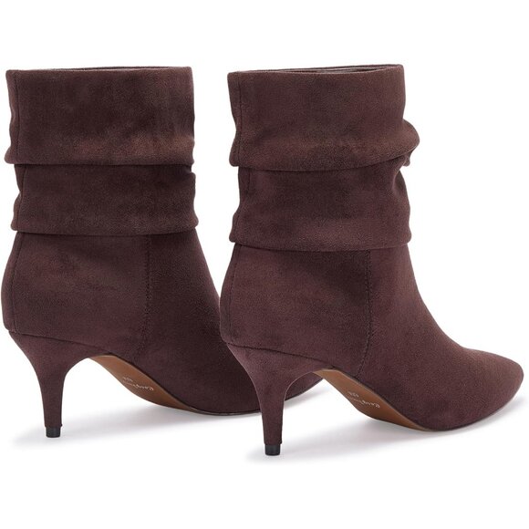 Women's Slouch Ankle Boots with Fashion Mid Stiletto Heel Pointed Toe Dark Brown - Picture 6 of 6